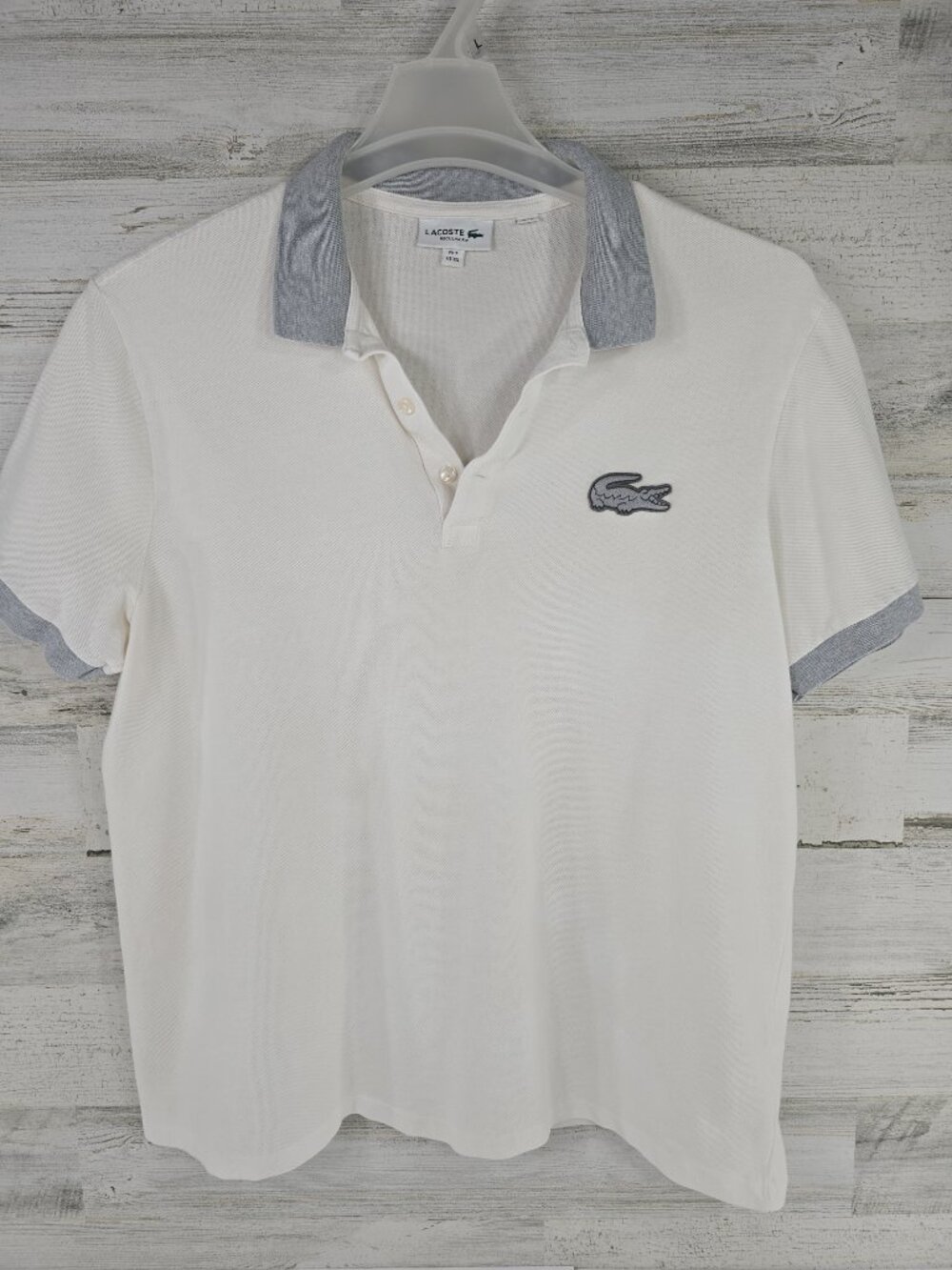 LACOSTE polo shirt gray collar embroidered crocodile US SIZE 2XL **tiny Spots**.